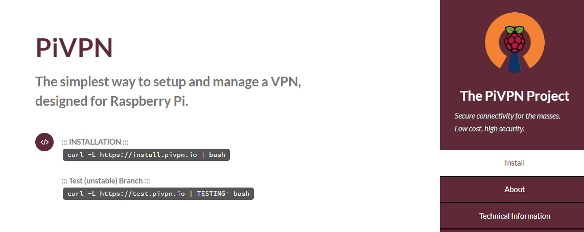 PiVPN webpage install