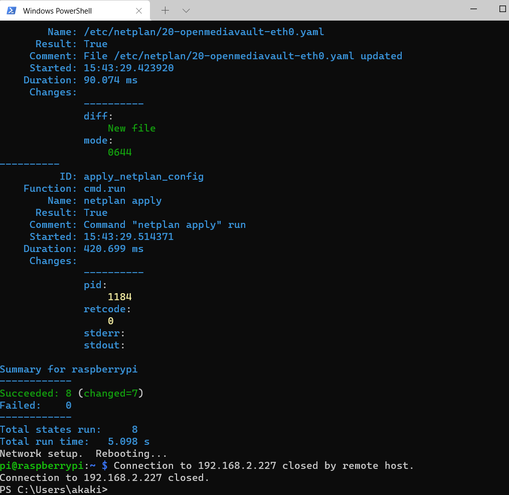 PowerShell CLI finish install results