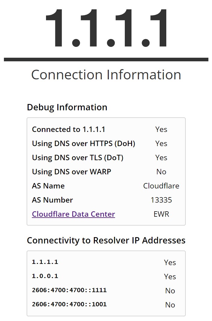 Test Cloudflare DNS connection