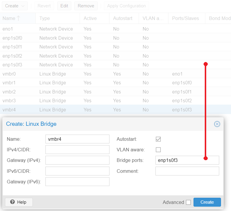 proxmox create bridge