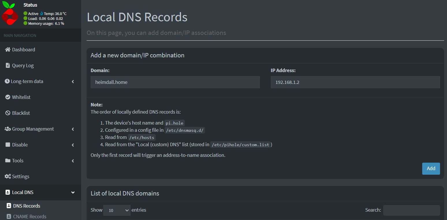 Pi-hole create local DNS