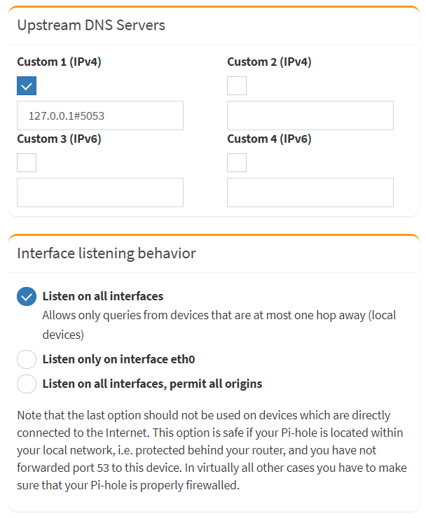 Change to custom DNS stream on Pi-hole GUI