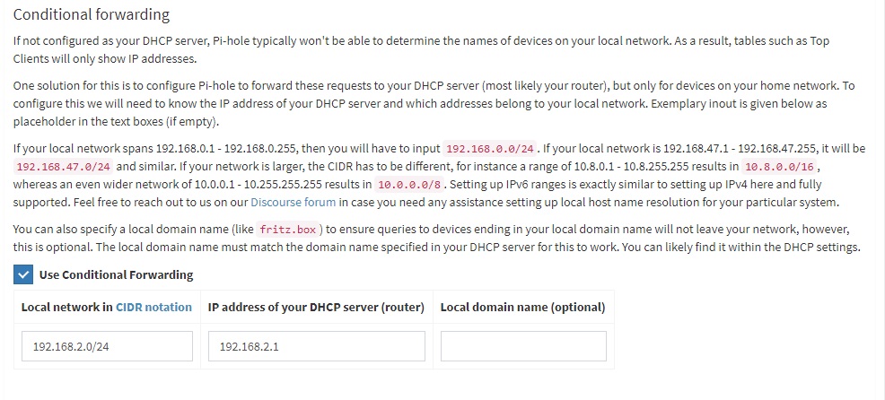 PI-hole change conditional forwarding