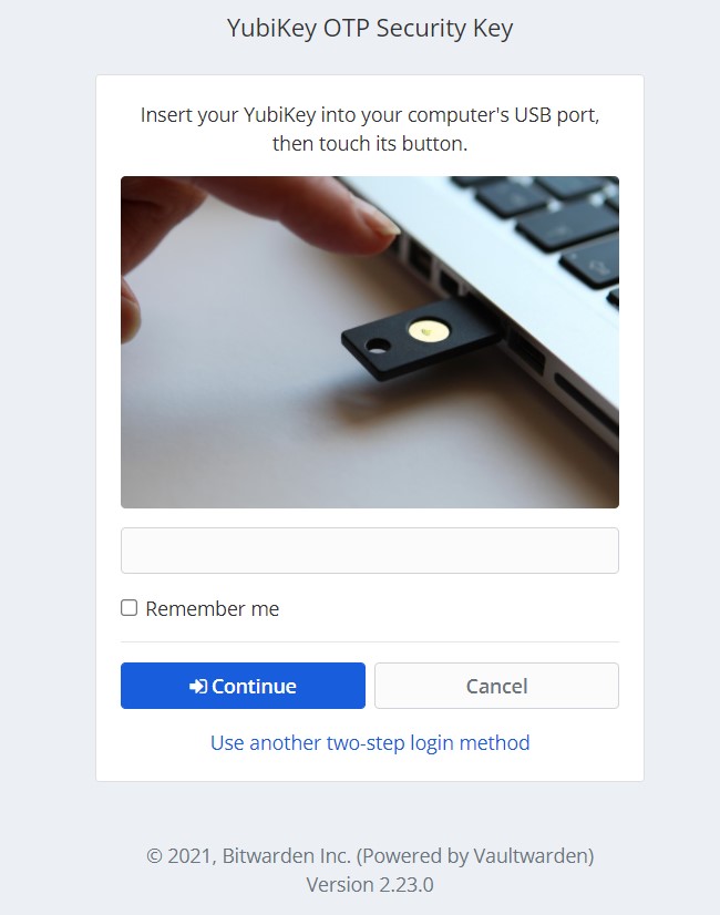 Bitwarden using YubiKey 5 NFC on login