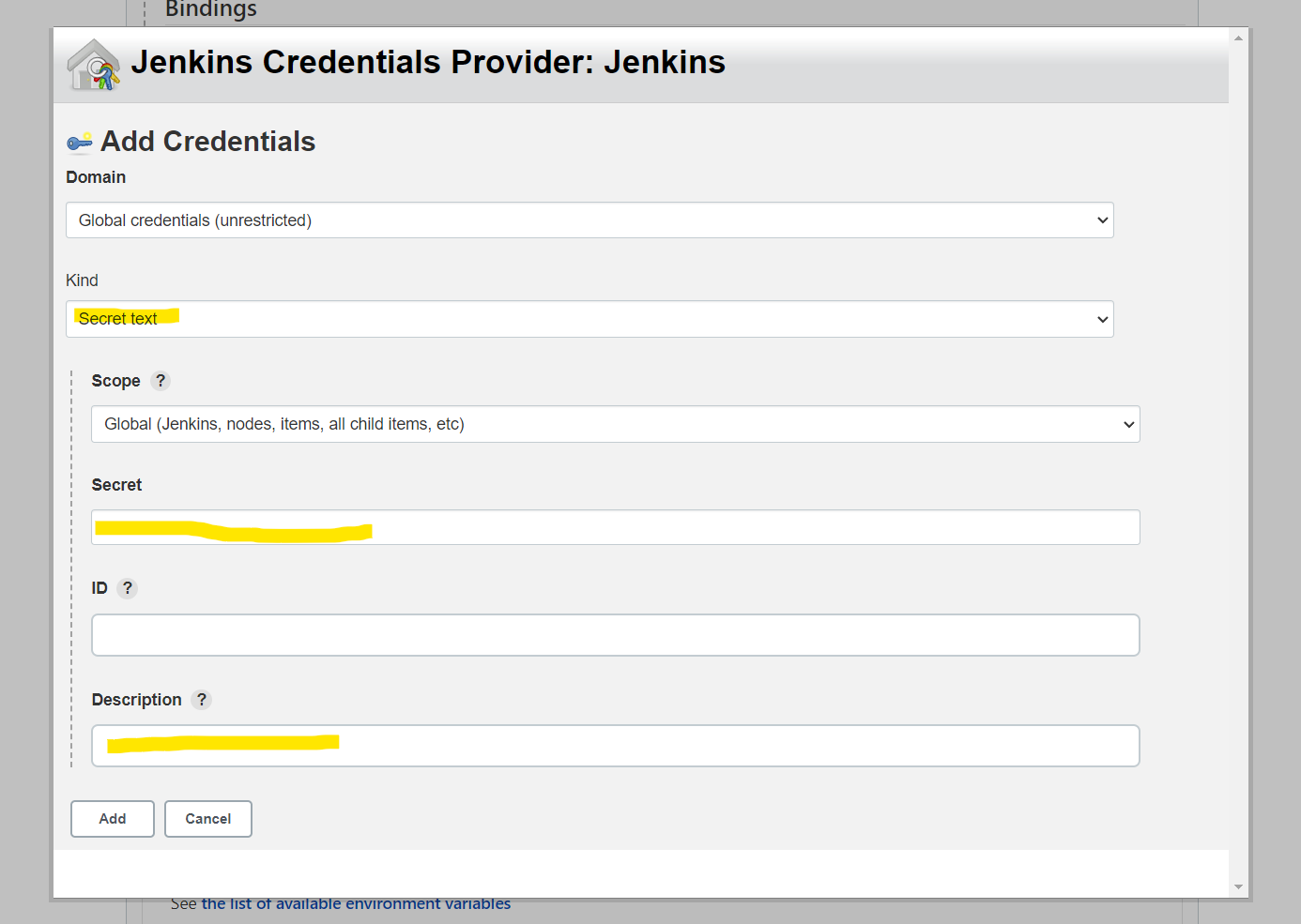 Jenkins add credentials
