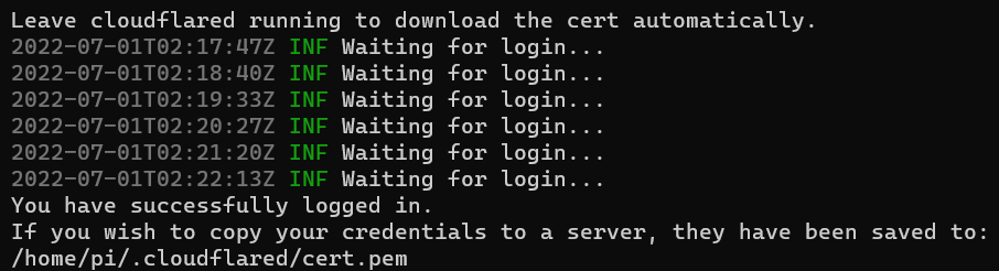 Successful connection of Cloudflared and Cloudflare account
