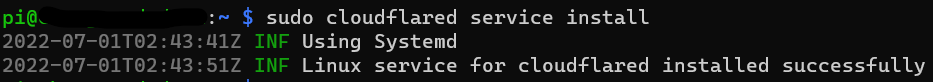 CLI command results for installing Cloudflared