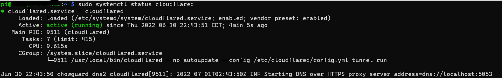 CLI command status for Cloudflared