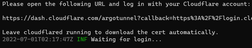 CLI Cloudflared login results