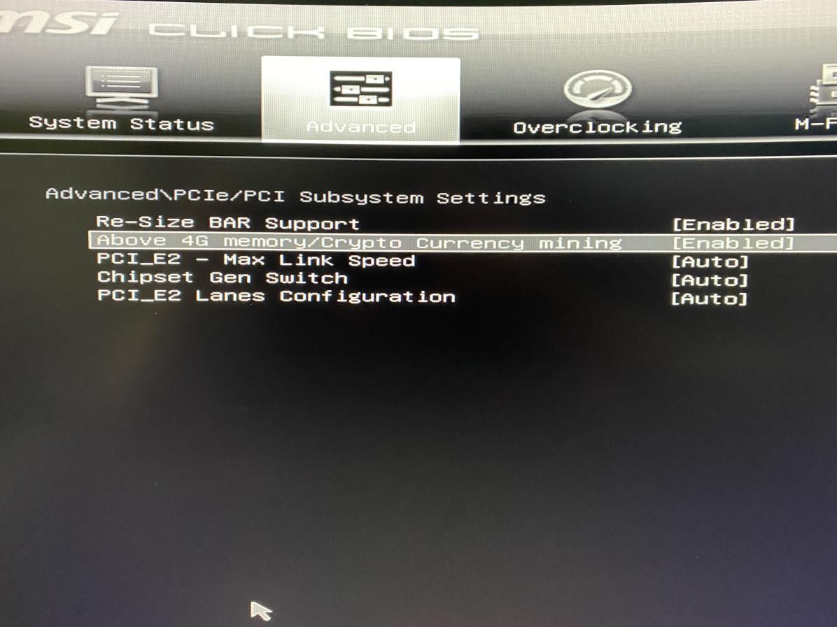 Bios advanced pcie settings enabled