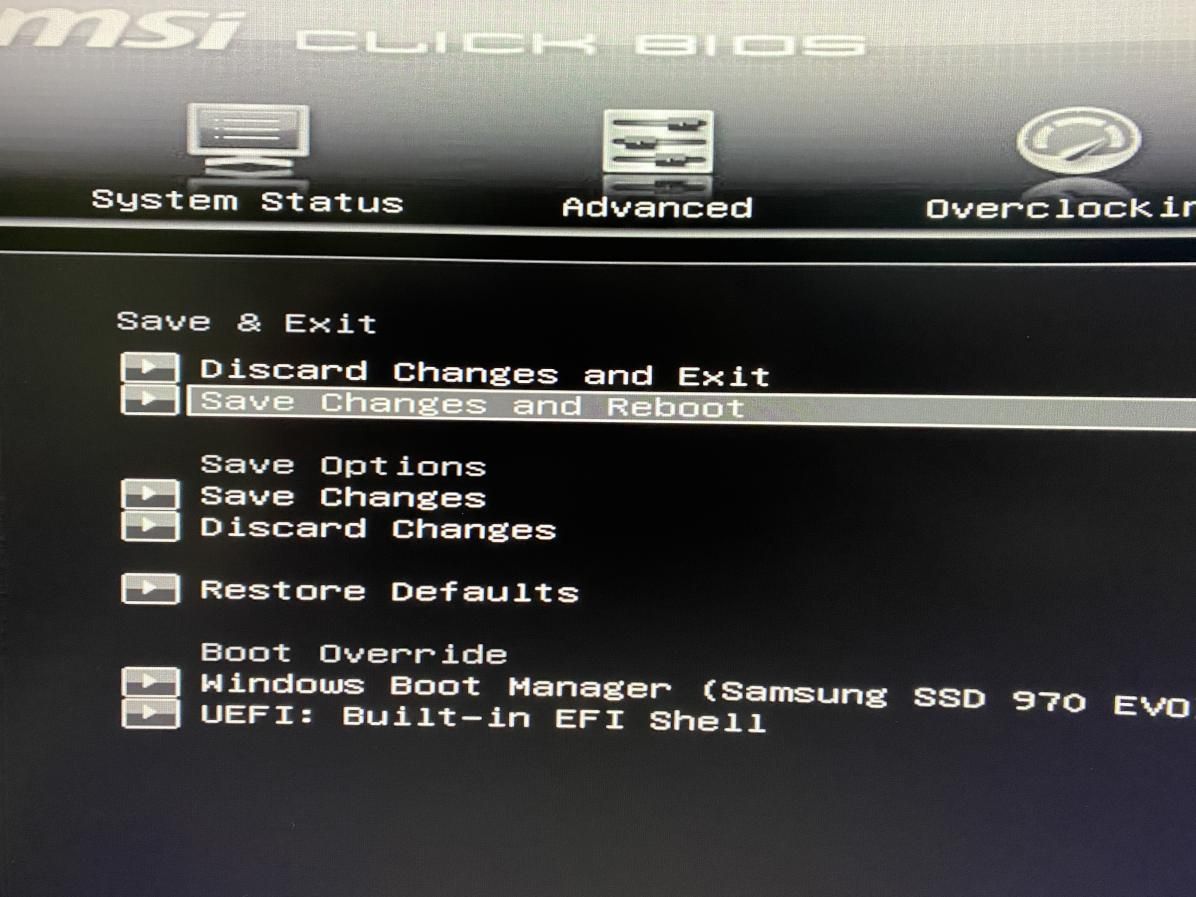 Bios save and exit
